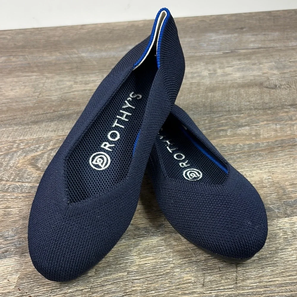 Rothy’s The Flat Navy Blue Knit Pointed Toe Flats Women’s US 6 Washable
